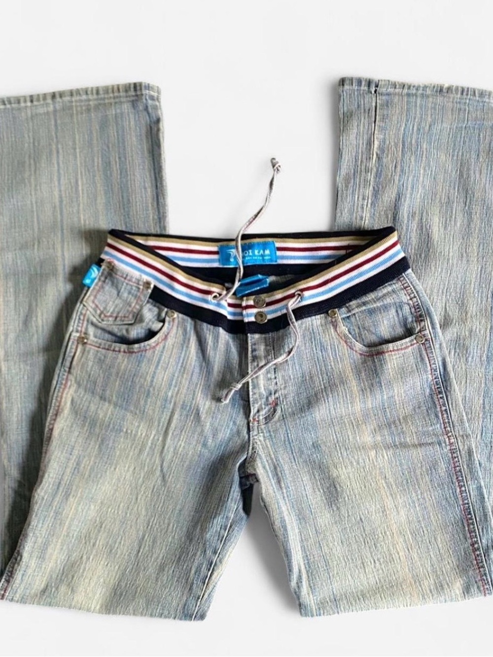 Light Blue Striped HOI MAM Jeans with multicolor Drawstring Waist
